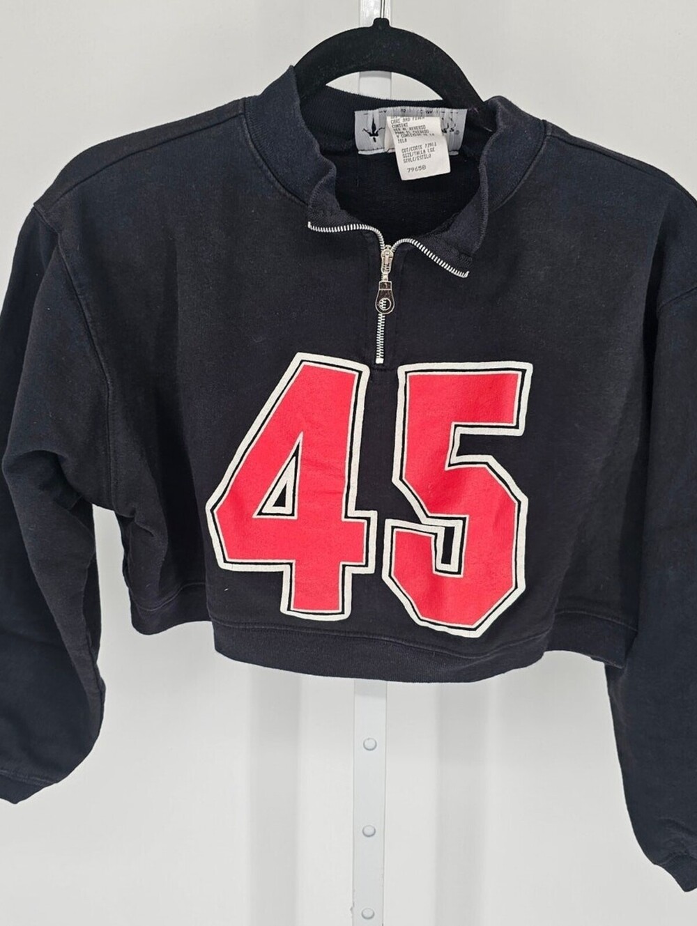 Vtg All That Jazz Womens Sz L cropped quarter-zip sweatshirt with the number 45